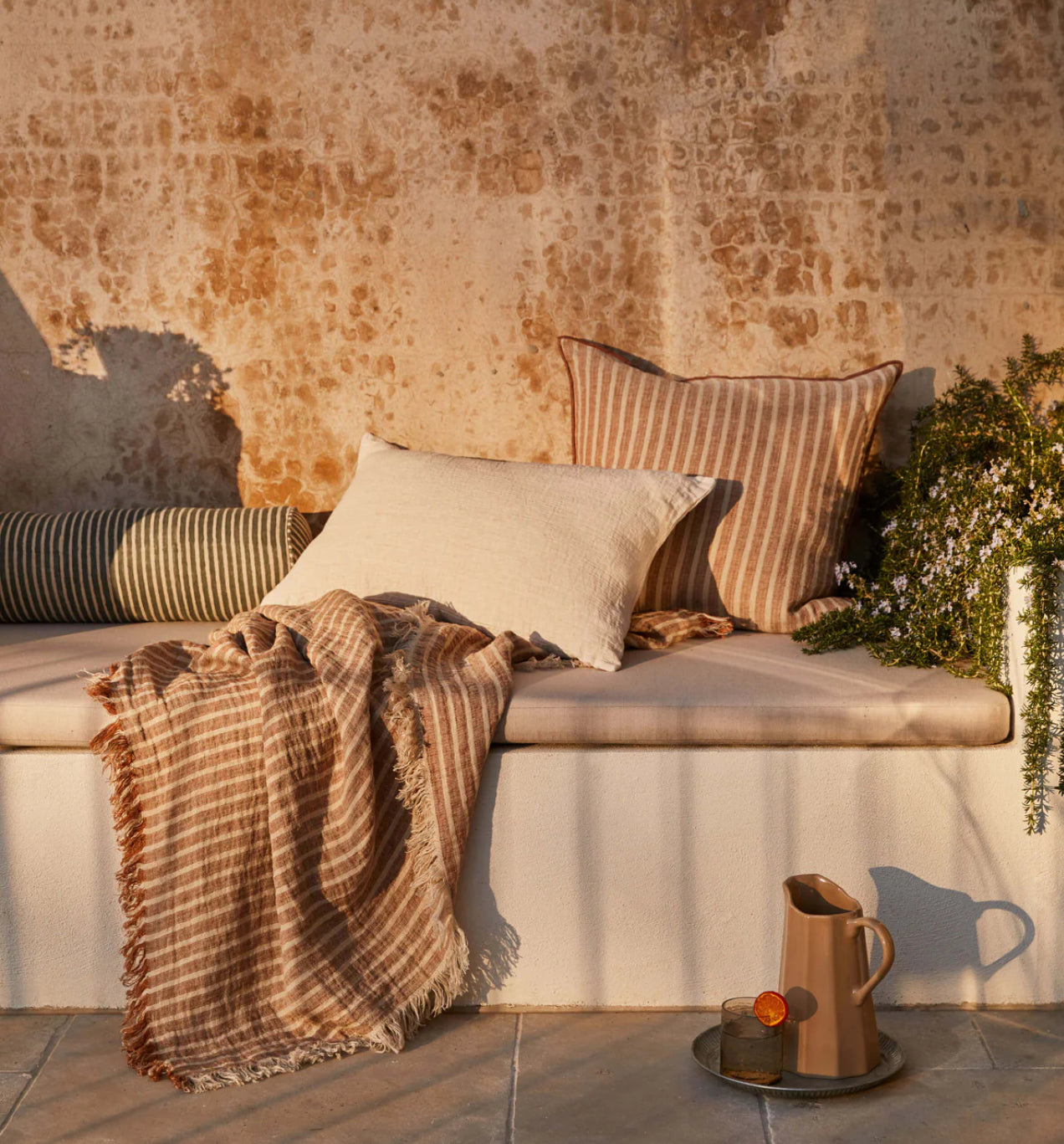 LM Home Ava Toffee Stripe Pure Linen Cushion