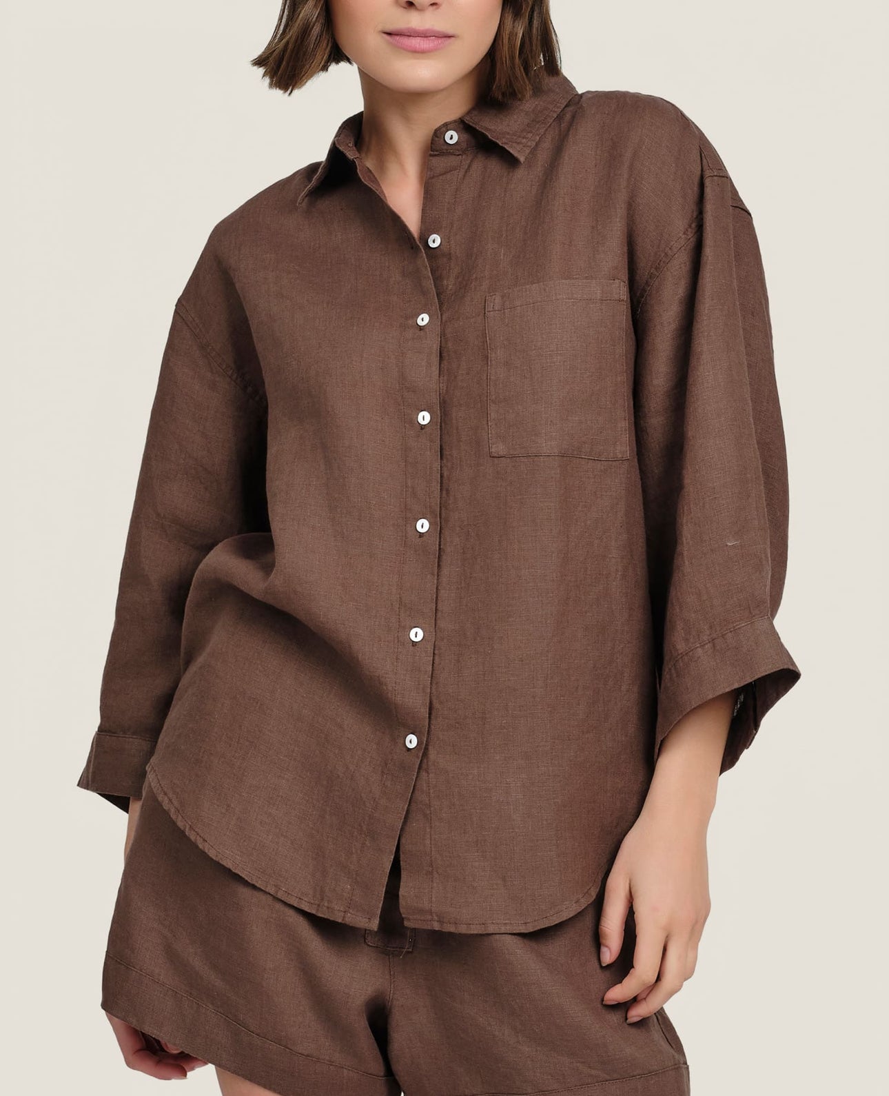 C&G Linen Shirt Chocolate Large