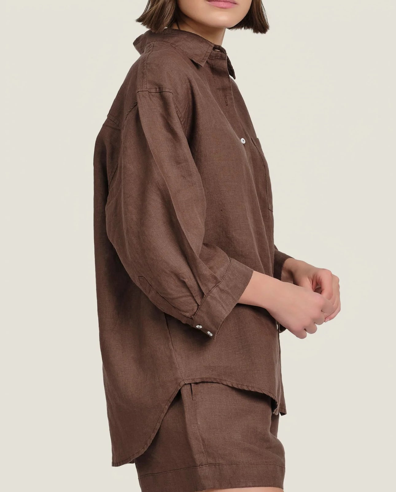 C&G Linen Shirt Chocolate Large