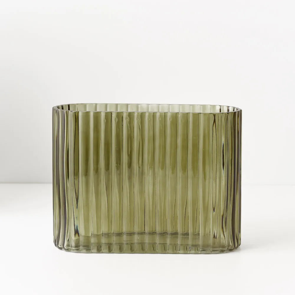 Floral Interiors Ripple Vase Oval Olive