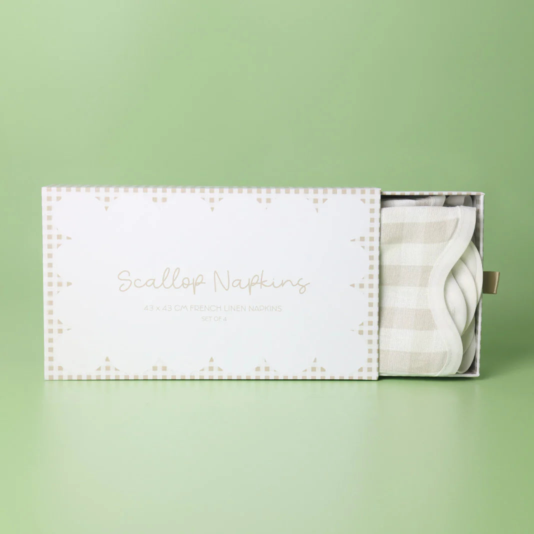 Sage & Cooper Scallop Napkins Gingham Pattern 4pc
