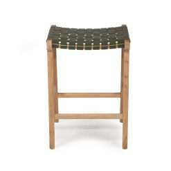 Pasadena Leather Saddle Stool – Olive – Woven