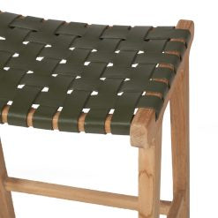 Pasadena Leather Saddle Stool – Olive – Woven