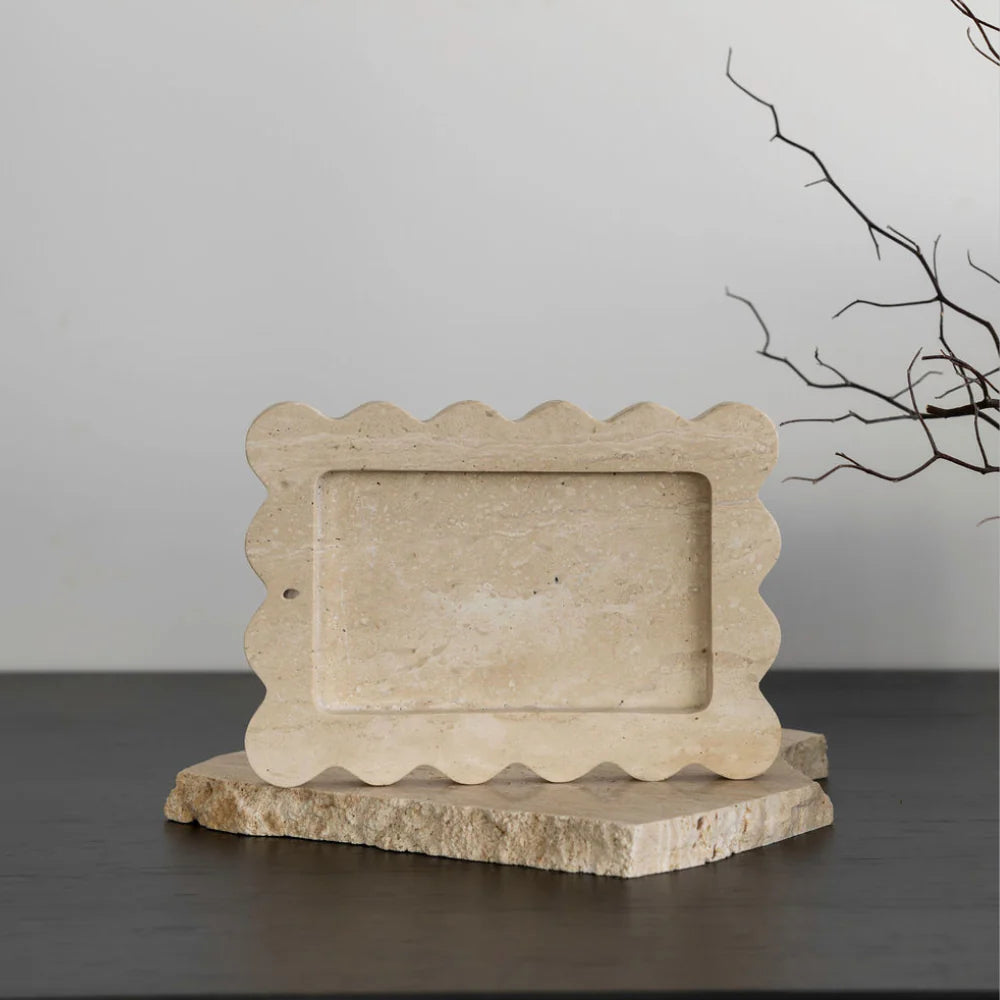 Co Theory Palazzo Small Scalloped Tray & Incense Holder Travertine