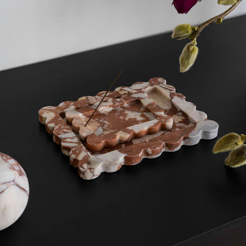 Co Theory Palazzo Small Scalloped Tray & Incense Holder Brown Calacatta