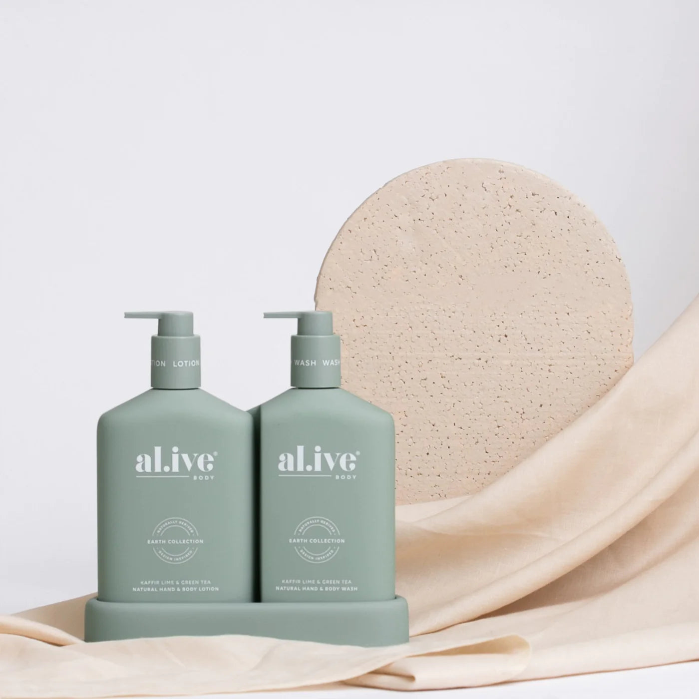 AL.IVE BODY WASH & LOTION DUO + TRAY - KAFFIR LIME & GREEN TEA
