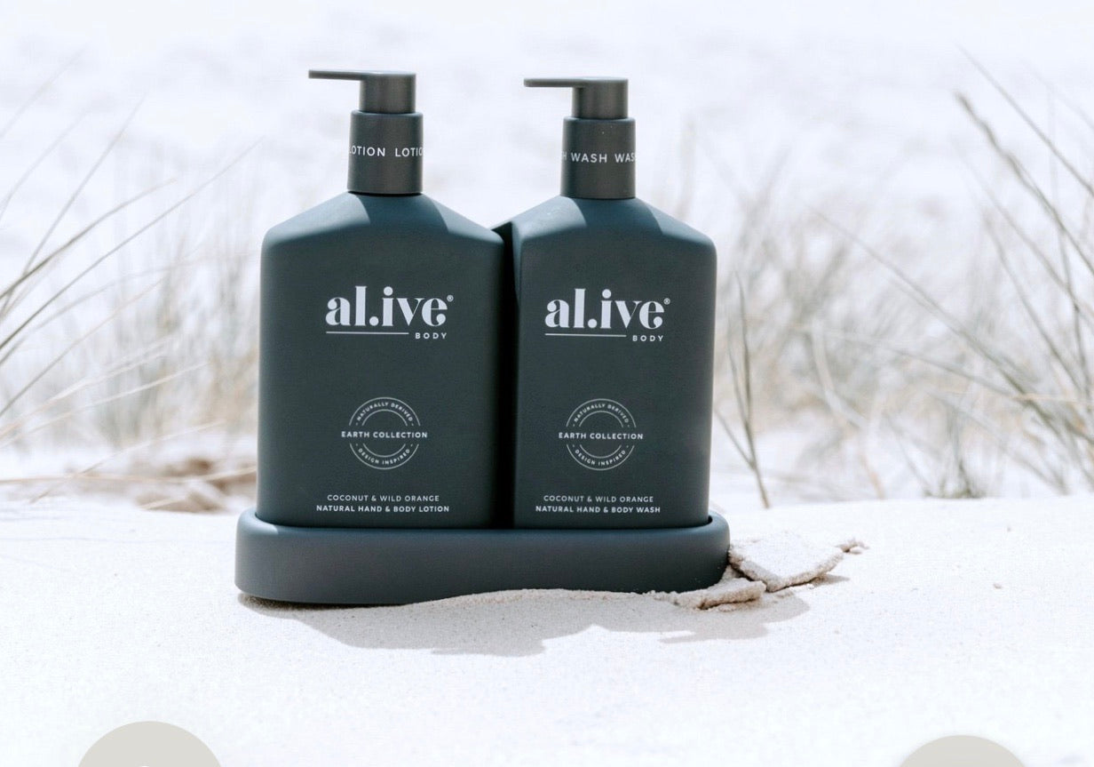 AL.IVE BODY WASH & LOTION DUO WITH TRAY COCONUT & WILD ORANGE