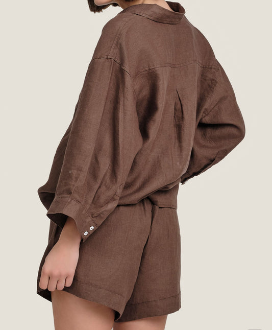 C&G Linen Shorts Chocolate Large