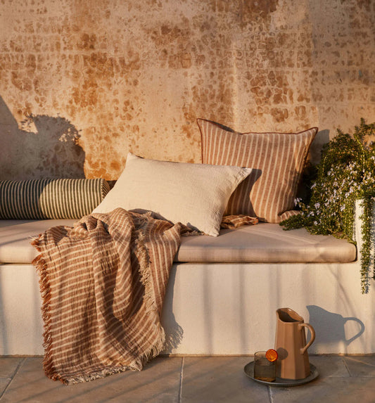 LM Home Ava Toffee Stripe Pure Linen Cushion
