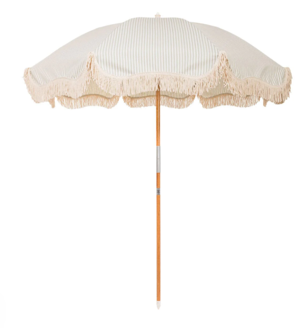 Business & Pleasure THE RIO FRINGED UMBRELLA - LAUREN'S SAGE STRIPE