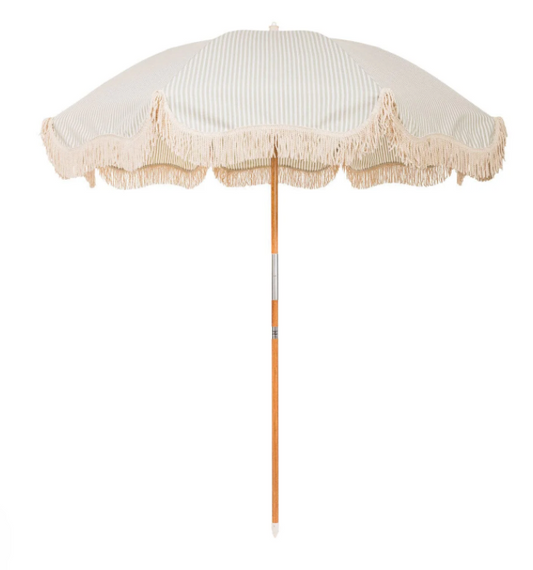 Business & Pleasure THE RIO FRINGED UMBRELLA - LAUREN'S SAGE STRIPE