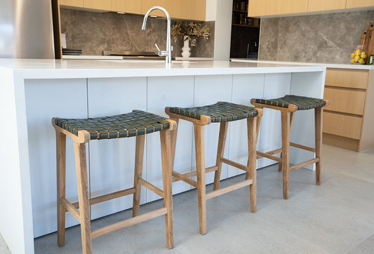 Pasadena Leather Saddle Stool – Olive – Woven