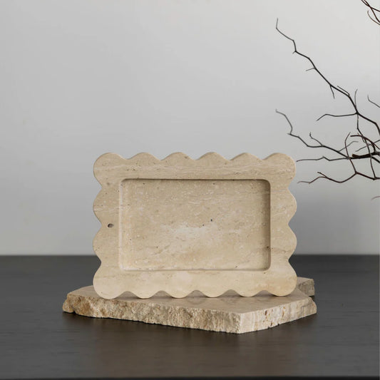 Co Theory Palazzo Small Scalloped Tray & Incense Holder Travertine