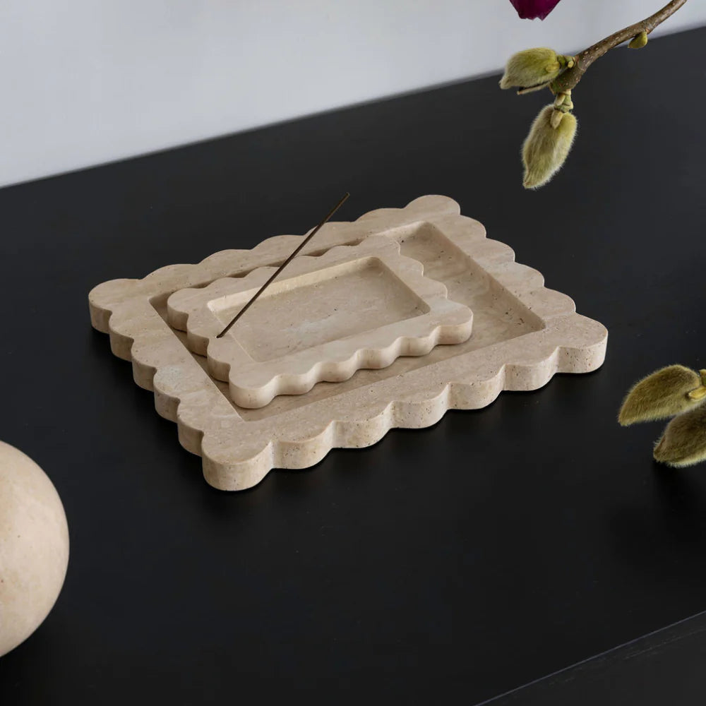 Co Theory Palazzo Small Scalloped Tray & Incense Holder Travertine