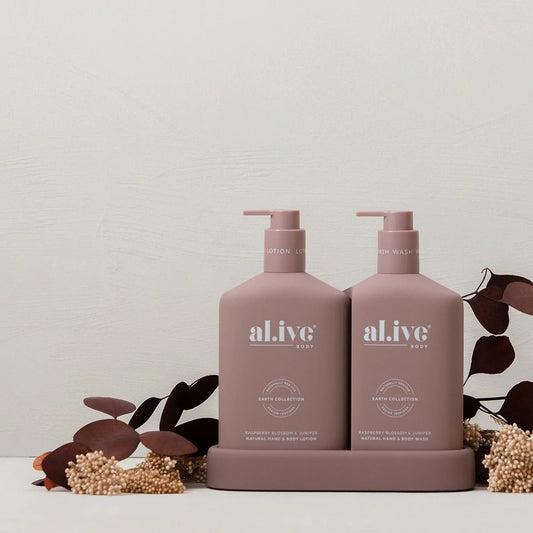 AL.IVE BODY WASH & LOTION DUO + TRAY - RASPBERRY BLOSSOM & JUNIPER