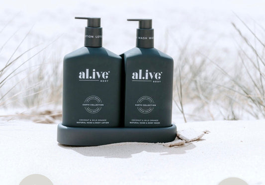 AL.IVE BODY WASH & LOTION DUO WITH TRAY COCONUT & WILD ORANGE